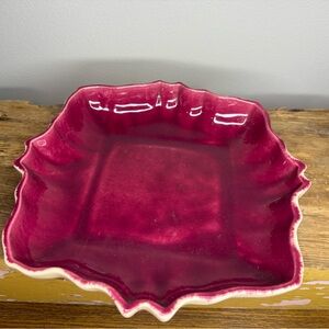 Vintage 1960's Los Angeles Potteries #701 Cranberry & White Console Dish / Bowl